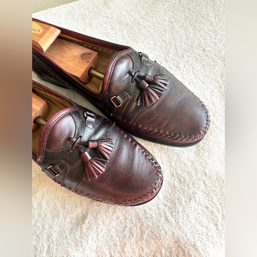 Santoni Men’s tassel loafer braided leather Burgundy size 11‎ D Italy - Picture 9 of 11